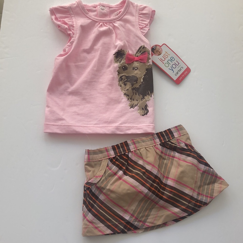 Carter’s Plaid Yorkshire Terrier Dog Skort T Shirt Set Size 3 Months 8-12.5 lbs